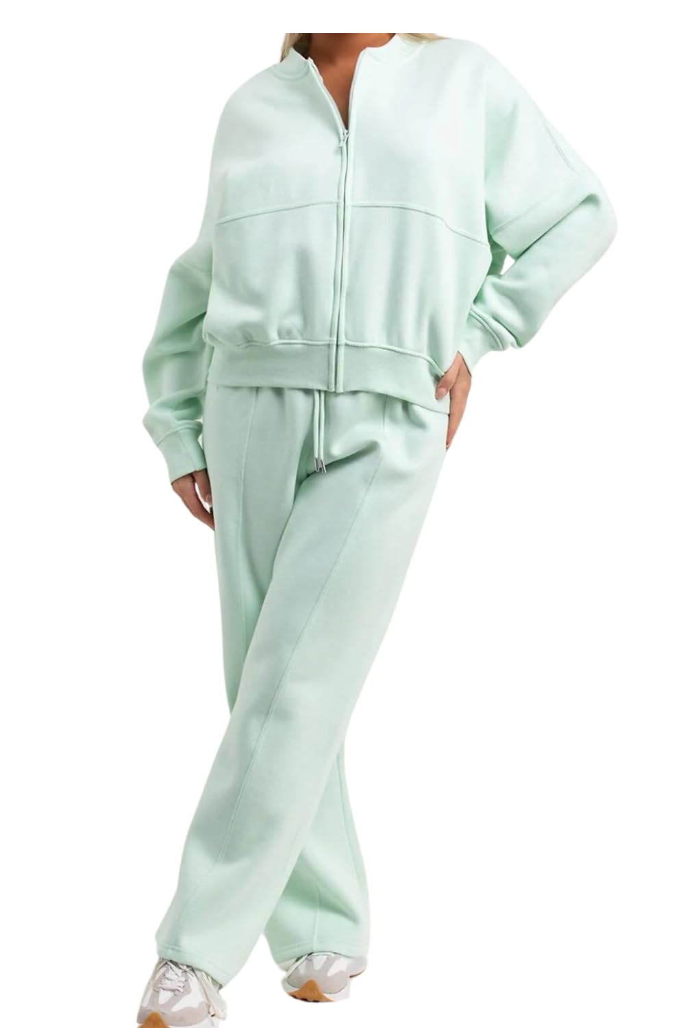 J5fashion Women's Casual Stylish Tracksuit Set, Sweatshirt With Straight Leg Trouser Mint Green Size 8/10