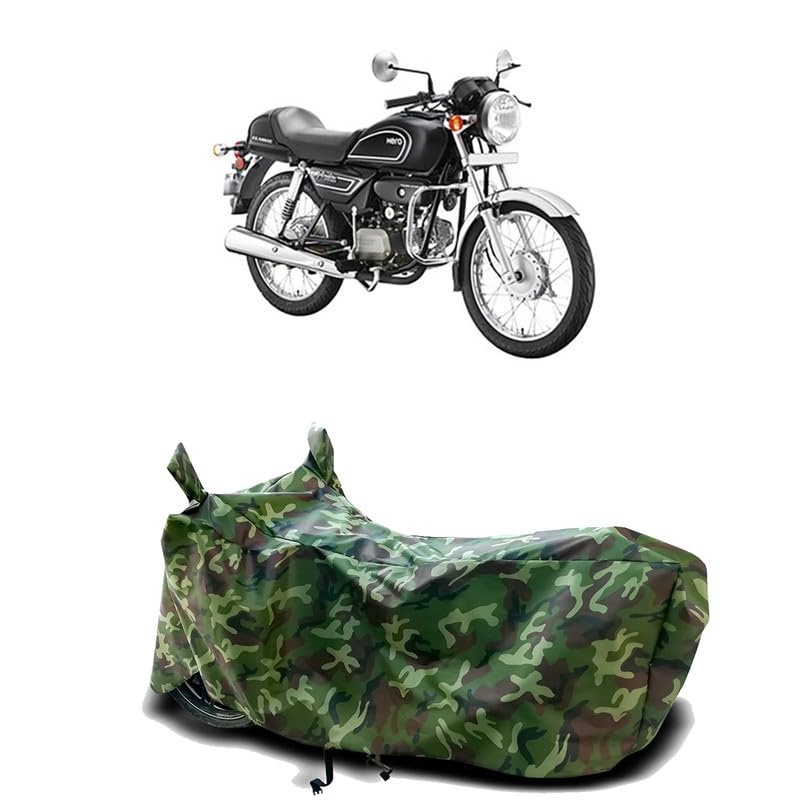Image of DUFFEL-100% Heat Protection Two Wheeler Bike /Scooty Body Cover for Hero Splendor Pro Classic New BS6 Water Resistance /UV-Rays /Birds Dropping /Scratchproof /Dust Proof /Waterproof[Green Jungle Print]