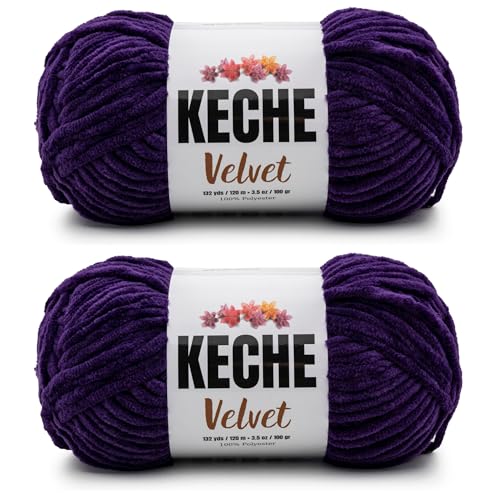 Image of Keche Velvet Yarn for Crocheting, Soft Chenille Bulky Baby Blanket Amigurumi Yarn 2x100 gr (2x132 yds) (2 Skeins) Purple