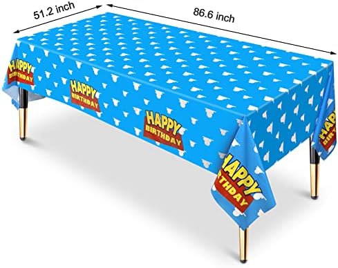 HHLCWA 3 Pack Cartoon Story Party Tablecloths, Blue Sky White Cloud Plastic Table Cover for Birthday Party Supplies Decorations, 86.6 x 51.2in