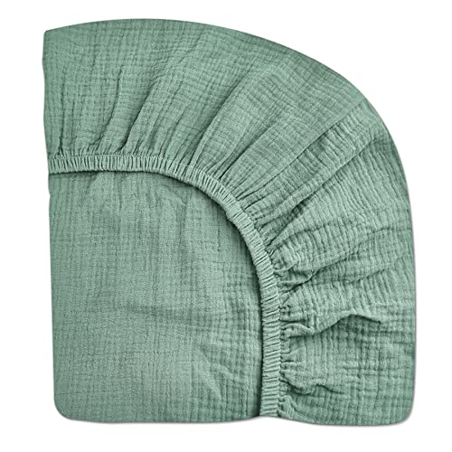 Image of Crib Sheets for Boys Girl, Fitted Baby Toddler Bed Sheets 28" x 52", Neutral Muslin Cotton Crib Mattress Bedding Soft and Breathable Comfort (Roman Green)