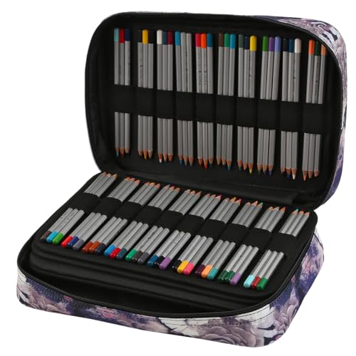 Image of Colored Pencil Case 100 Slots hold 300 pc Pencils Organizer Large Capacity with Handy Wrap Portable Multilayer Holder for Watercolor Pencils & Gel Pen Markers(Gery Rose)