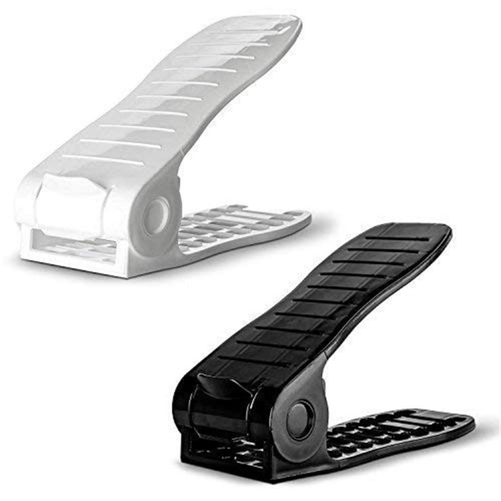 Dual Stack Shoe Stands and Shoe Rack for Closets, Shoe Cubby, Space Saving Holder Shoe Organizer for all types of shoes including Heels, Sneakers, Flats, Total 6 Pcs Set: 3 White 3 Black