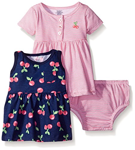 Gerber Baby Three-Piece Dress and Diaper Cover Set, Cherries/Exclusive, 3-6 Months