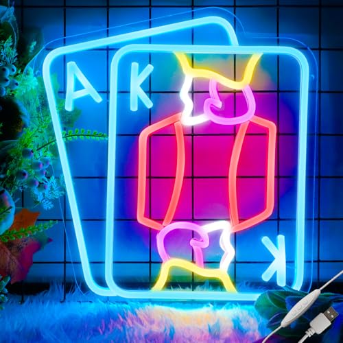 Image of Porker Neon sign Play Cards Led Neon Lights Neon Signs for Bedroom Led Sign USB Powered Neon Signs for Wall Decor Dimmable for Christmas Casino Thanksgiving Birthday Party Girls Gifts