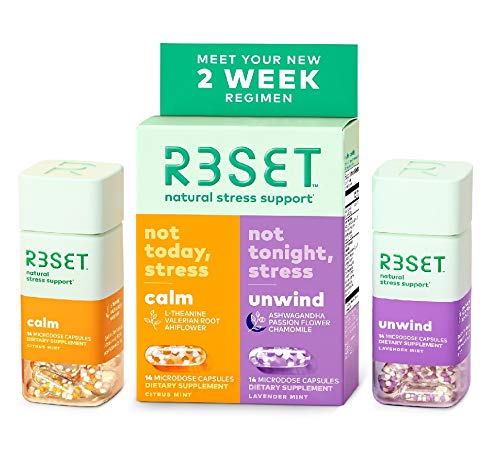 R3SET 14 Day Combo | Calm & Unwind | 100% Natural & Botanical Stress & Anxiety Support Supplement | Relaxation, Focus & Sleep Support | Non-GMO & Gluten-Free | Made in USA | 28 Vegan Capsules