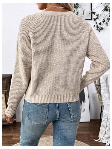 MakeMeChic Women's V Neck Button Down Long Sleeve Cardigan Sweater Drop Shoulder Ribbed Knit Outerwear2