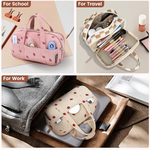 Image of Large Pencil Case Pouch, Extra Big Pencil Bags with Zipper, Cute Corduroy Pencil Pouch with 5 Compartments, Pen Bag Wide Opening, Pencil Pouch Organizer, Pencil Box for Teen Girls Adults