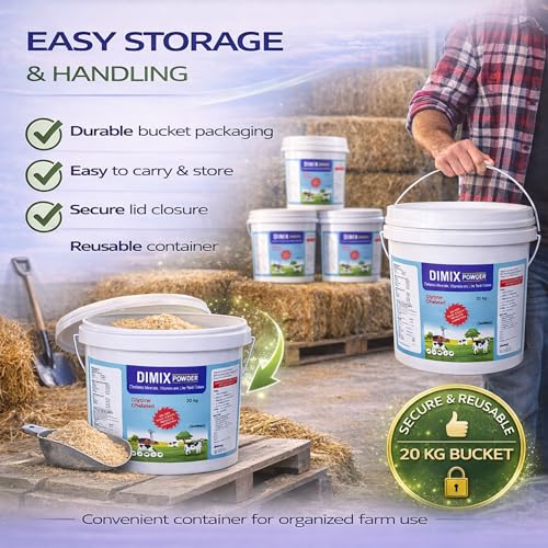 Image of Dimix Mineral Mixture Powder Bucket Pack | Essential Minerals for Cattle, Buffalo, Goat & Poultry | Boosts Milk Yield, Fertility & Immunity (20kg)
