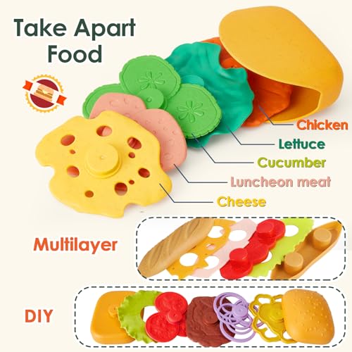 BUYGER Küchenspielzeug Lebensmittel Spielzeug für Kinder, Kinderküche Zubehör, Taco Hamburger Fast Food Kindergrill Spielzeug, Plastik Spiel Essen für Matschküche, Rollenspiele Geschenk 3 + Jahre