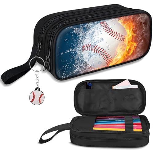 Image of TILYTADLY Large Pencil Case for Boys - Baseball Boys Pencil Pouch with Zipper Compartments - Big Capacity Pen Box Pen Bag Organizer with Keychain for Kids Teens School