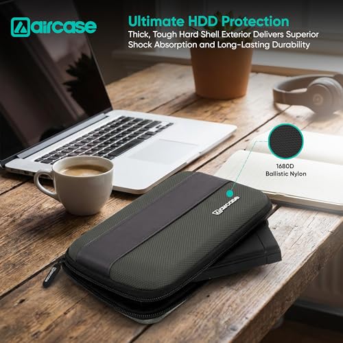 Image of AirCase Rugged Hard Drive Case for 2.5-inch Western Digital, Seagate, Toshiba, Portable Storage Shell for Gadget Hard Disk USB Cable Power Bank Mobile Charger Earphone, Waterproof (Grey)