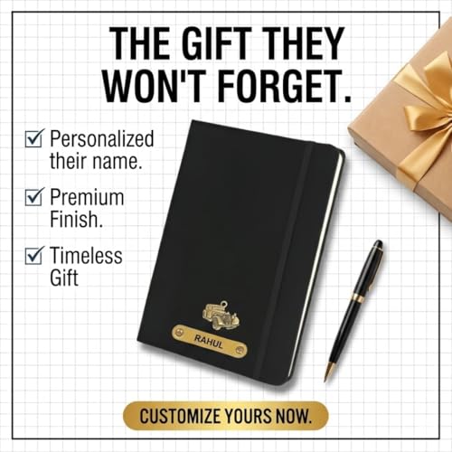 Image of ncgifts Personalized Name & Charm Leather Hardcover Diary (Black) - Daily Journal Notebook for Men & Teenage Boys | Corporate Gifts for Employees | Secret Santa & Christmas Gift Idea