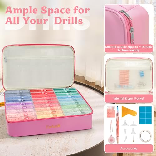 Image of twivah 27 Pcs Diamond Art Storage with Bag, 2-in-1 Diamond Art Trays Container with Lids, Diamond Painting Accessories with Color Sticks, Diamond Art Kits for Adults & Kids Christmas, Birthday (Pink)