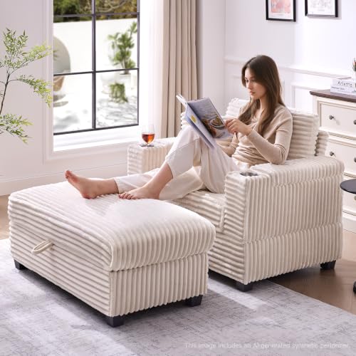 Sillón chaise grande beige con portavasos y USB miniatura 3