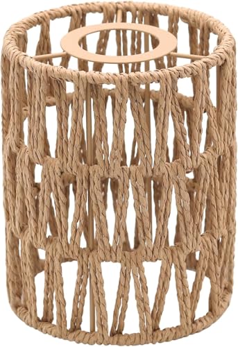 Abat-jour En Rotin Abat Jour Boho Cylindrique Rotin Abat-jour Extérieur, Lampe De Table Abat-jour De Rechange Accessoire Pour Plafonnier Lampes Suspendues...