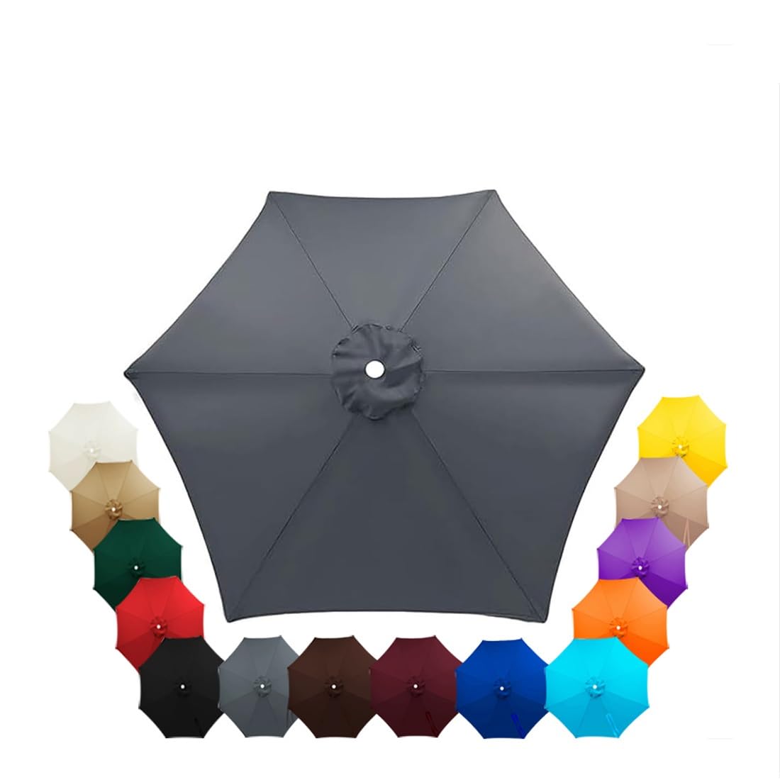 Parasol Replacement Canopy 2.5m, 2.7m, 3.5m, 6/8 Arms , Garden Umbrella Replacement Parasol Fabric, for Yard, Beach, Garden Umbrella, Canopy Only, Beige(Gray,3.0m/6-Ribs)