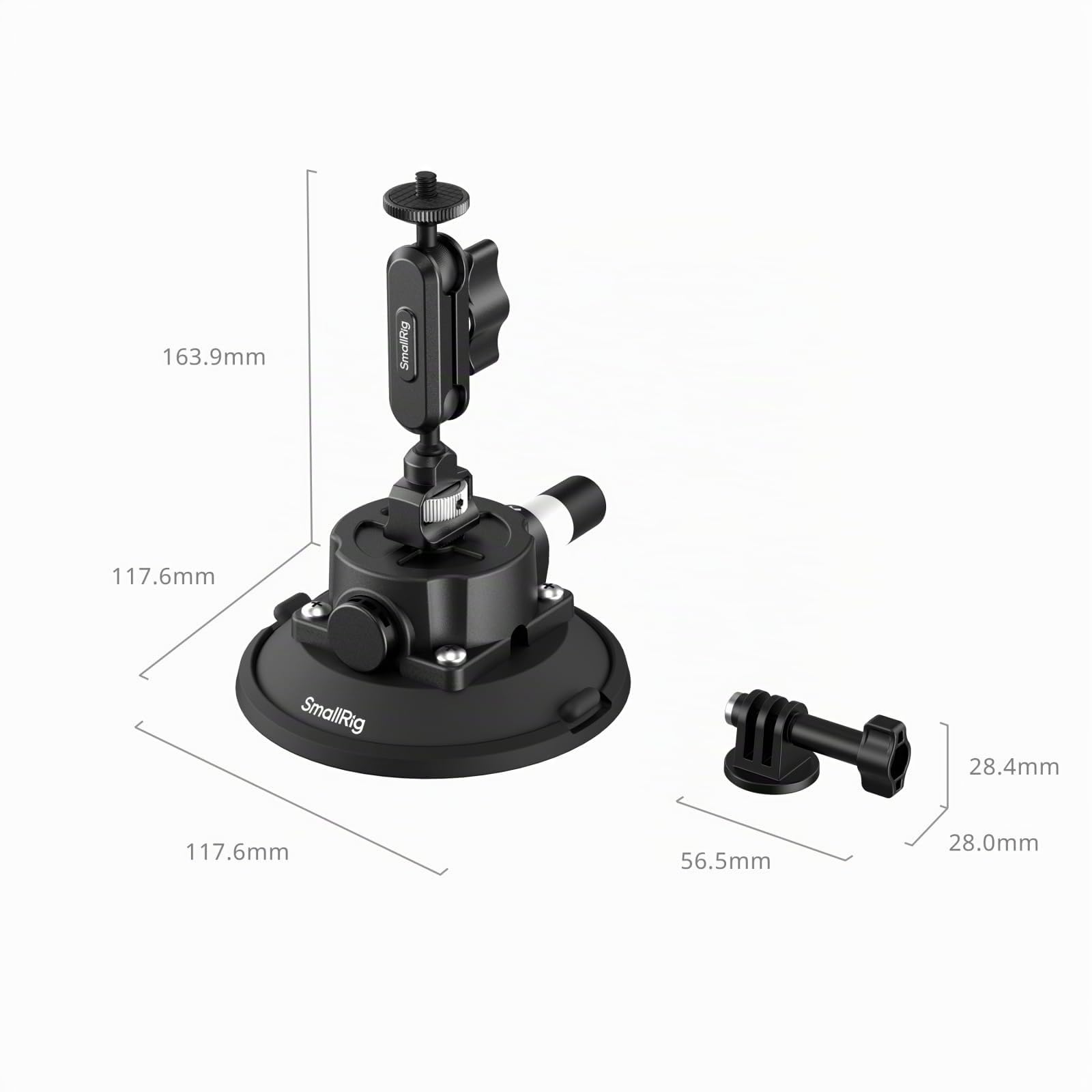 SMALLRIG Support à Ventouse 4,5" avec Bras Articulé à Rotule, Compatible avec Les Caméras d'action DJI Osmo Action 6/5 Pro/4, Insta360 x5 et GoPro 13/12, Charge Maximale 1,5 kg - 5855B