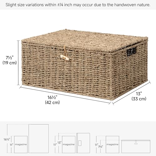 Image of StorageWorks Wicker Basket with Lid, Storage Baskets with Lids, Seagrass