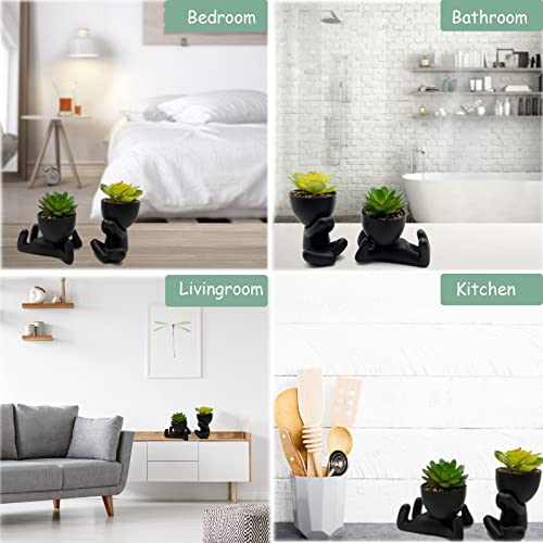 Merrytech Plants Artificial Decor,Small Fake Plants Decor With Cute Human Shaped Pots,Office Decor For Women,Fake Succulents,Table Decor,Bedroom,Bathroom Shelf Decor, 2Pc #TOP3