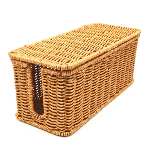 Boîte de gestion des câbles en rotin : organisateur de bureau pastoral 12x5x5 pouces avec fentes