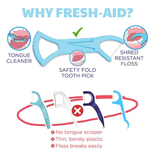 image for Fresh-Aid 3-in-1 Floss Pick and Tongue Scraper (5PK) | Floss Picks—F