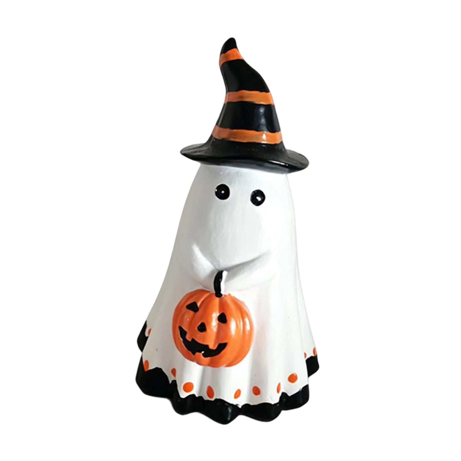 Freestanding Halloween Decor Resin Figurine with Pumpkin and Witch Hat, Small Tabletop Accent for Shelf Mantel Entryway Displays Indoors Halloween Ornament Witch Hat Pumpkin Figurine Tabletop Accent