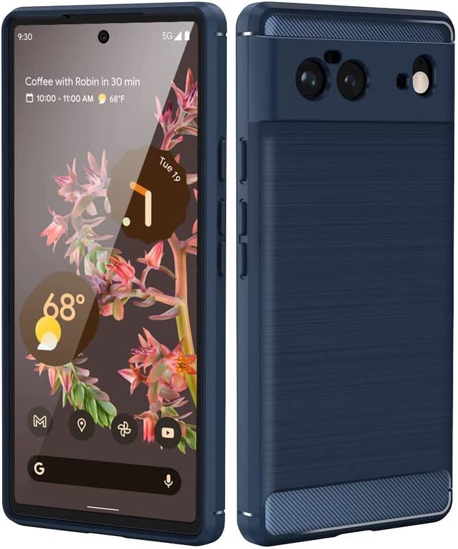 Image of NPRC Hybrid Ultra Slim Protective Case TPU Non-Slip Carbon Fiber Texture Shockproof Case Cover for Google Pixel 6 - Blue