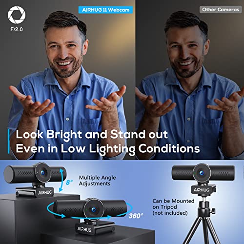 AIRHUG 2K Webcam with Noise Canceling Microphones, USB Web Cam for