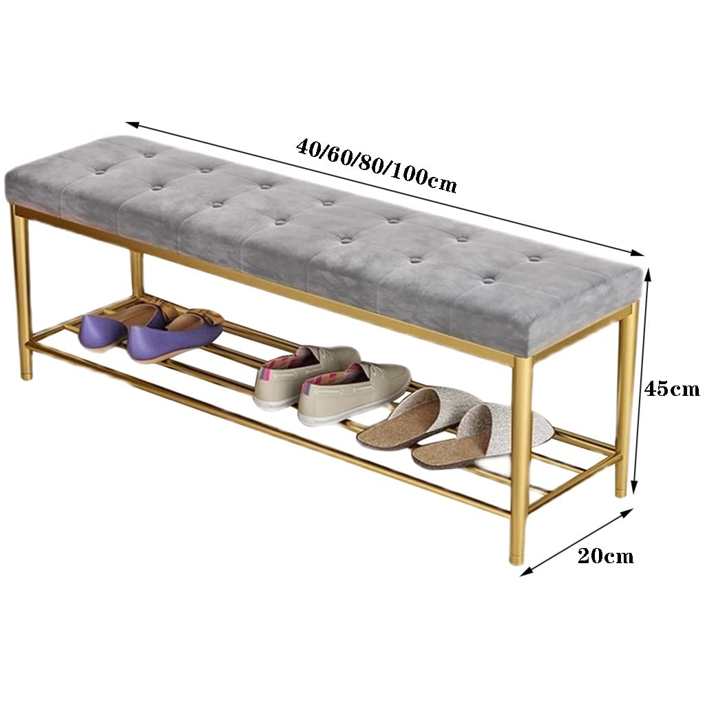 EsEntL 2-stufige Schuhregal-Bank, Aufbewahrungs-Eingangsbank mit Netzregalen, Metallsitz, Schuhregal-Bank für Flur, Wohnzimmer, Schrank, Schlafzimmer (Farbe: Grau, Größe: 120 x 20 x 45 cm)