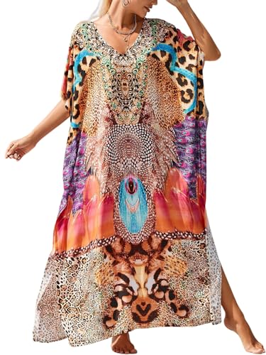 Image of Kaftan Dresses for Women Plus Size Bathing Suit Cover up Caftan Maxi Beach Dresses