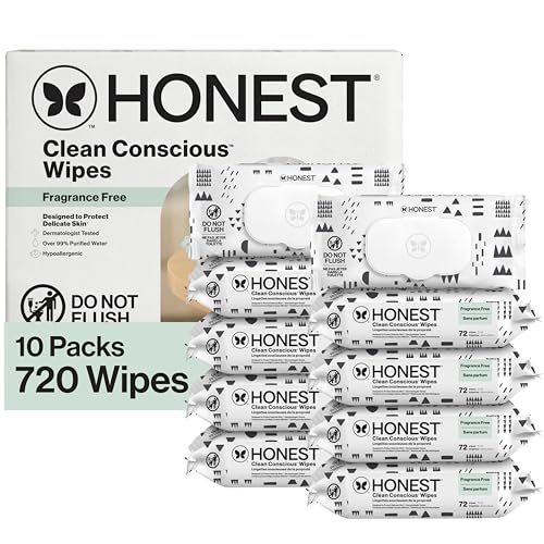 the honest company clean conscious multi-use wipes unscented hypoallergenic baby wipes for sensitive skin 99 water plant-based compostable wipes pattern play 720 count