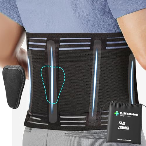 Dimedsion Faja lumbar hombre trabajo con almohadilla lumbar removible - Faja lumbar hombre con bolsa, Fajas lumbares para hombre y mujer para molestias de espalda, fajas de trabajo (XL)