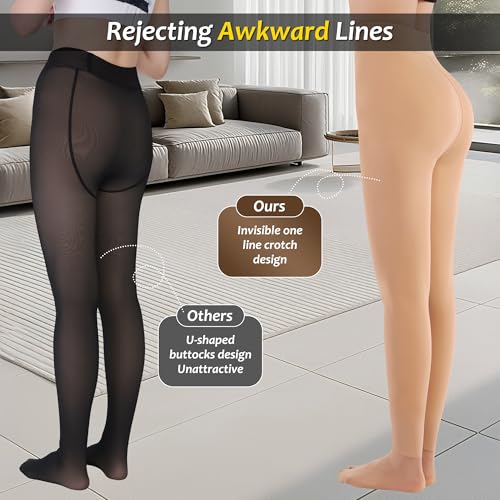 Image of Fleece Lined Tights Sheer Women,Fake Translucent Warm Pantyhose Leggings Sheer Thermal Tights for Women in Winter.