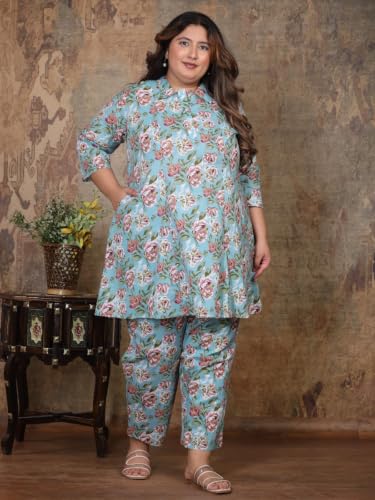 Image of NISHIRE Women's Cotton Floral Co-ord Kurta Set, Plus Size Stylish Ethnic Wear Set