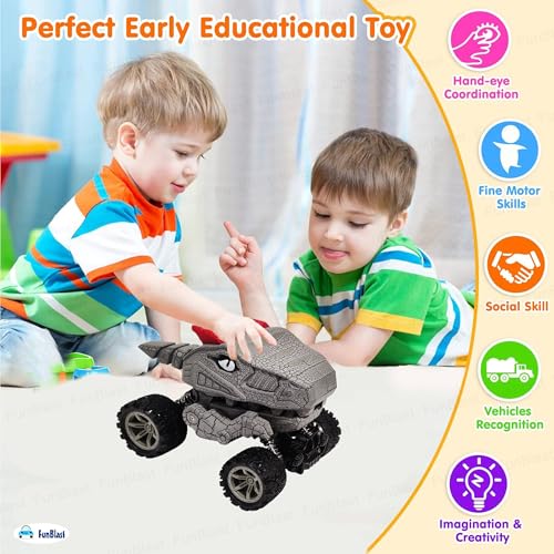 Image of FunBlast Rock Crawler Toy for Kids - 4X4 Big Wheel Drive Push & Go Dinosaur Car Toy, Monster Truck Toys for Kids for 3+ Years Toddlers, Boys, Girls (Grey)