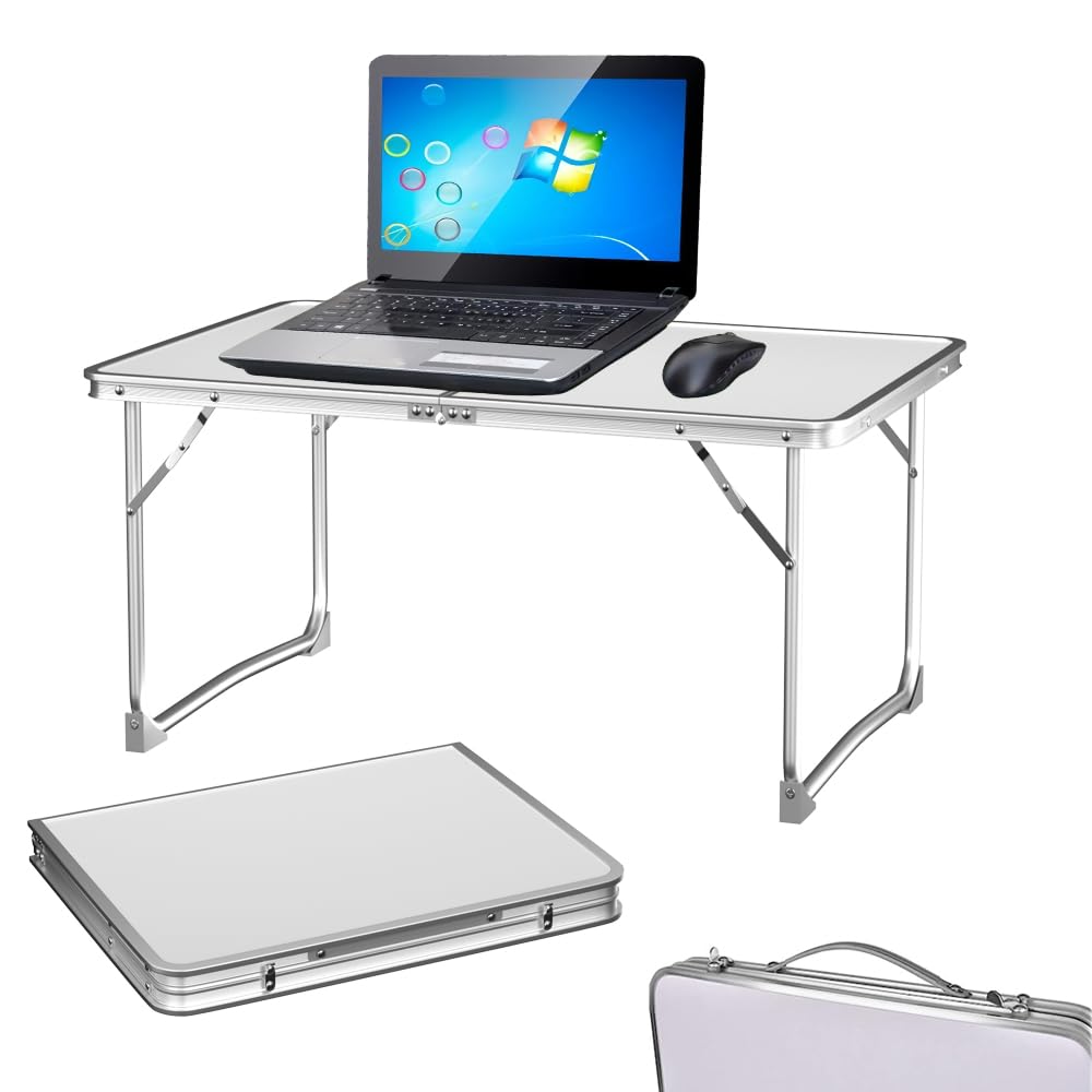 Qimu Aluminium Folding Table Low Folding Camping Table, Portable Folding Table with Handle for Outdoor and Lap Standing Desk for Indoor Use