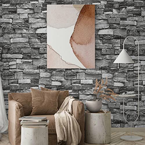 lenify Brick Wallpaper Peel and Stick Stone Wallpaper 17.7inch x 118.1inch Grey Stone Brick Paper Faux Stone Peel and Stick Wallpaper Grey Brick Self Adhesie Paper Modern Decorative Waterproof Vinyl - Thumbnail 7