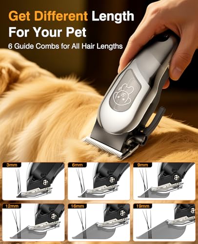 Image of Dog Clippers for Grooming, Dog Grooming Kit for Heavy Thick Hair, Low Noise Cordless Pet Hair Trimmer with Stainless Steel Blade, Professional Rechargeable Hair Trimmer for Dogs and Cats M-Sliver