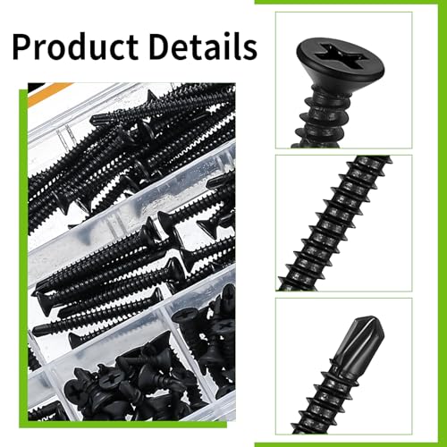 200 Pcs Self Drilling Cross Flat Head Screws, carbon steel Self Tapping Wood Screws - Image 3