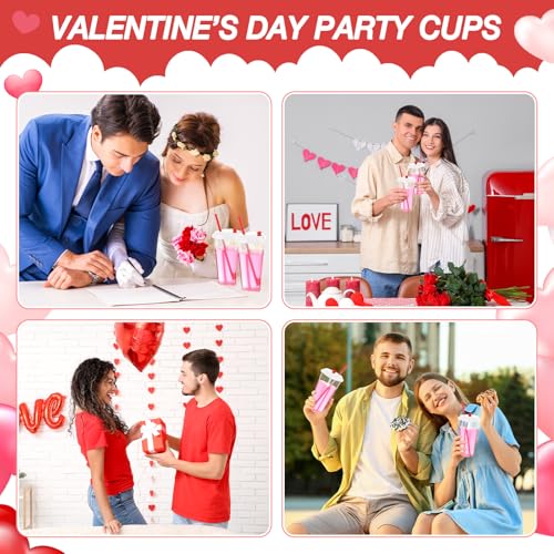 Set de 60 vasos plásticos con popote en forma de corazón miniatura 5