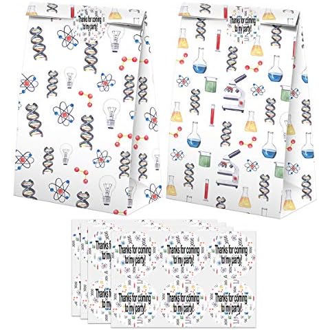 Science Party Favors Candy Bags with Stickers - Science Goodie Gift Treat Bags - Science Themed Birthday Party Supplies Cover