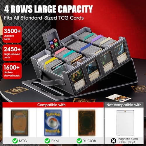 Image of Trading Card Storage Box - 3500+ Magnetic MTG Deck Box with Handle,Commander & Toploader Display, Dice Box,4 Dividers & 30 Color Labels - Fits for TCG,MTG,Yu-Gi-Oh and Sport cards