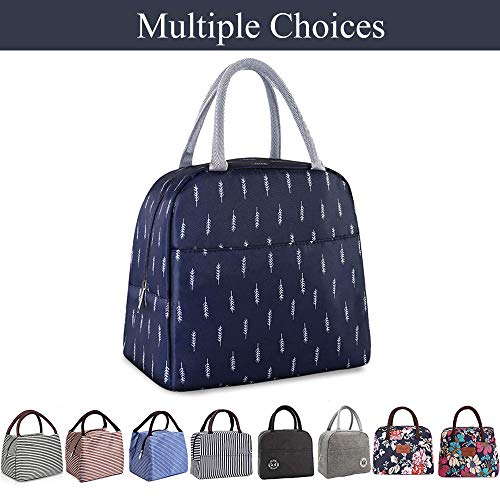 Lunch Bag Reusable Insulated Cooler Tote Box with Front Pocket Zipper Closure for Woman Man Work Picnic or Travel (Navy)