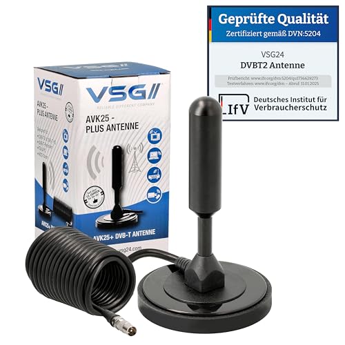 VSG24 DVBT2 Antenne - HDTV Zimmerantenne für Fernseher, max. Signalqualität durch ALU-Kern, 5m...