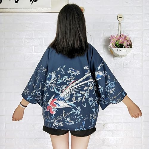 Image of LAI MENG FIVE CATS Women's Floral Print Loose Blouse Japanese Kimono Tops | Puff Sleeve,Cover up Top,Casual Cute Tops,Summer Cardigans 2026