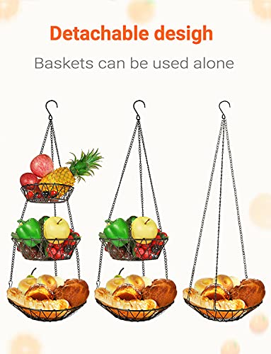 Willizter 3 Tier Hanging Basket With Sturdy Metal Chain Hanging Hooks Fruit And Vegetable Basket Heavy Duty Wire Organizer Space Saving Rustic Country Style Kitchen Storage thumb #1