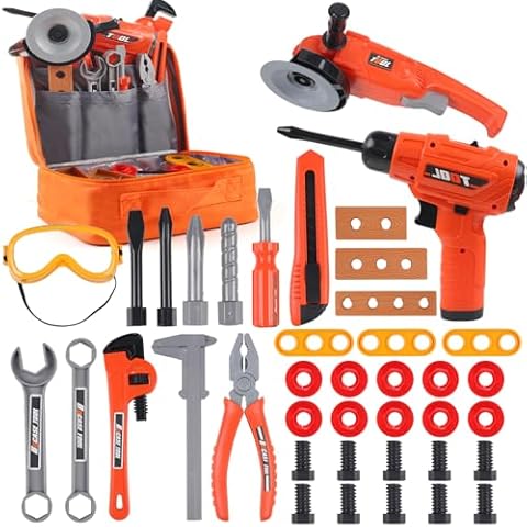 Gocasmus Kids Tool Set 42 Piece Real Construction Play Kit with Electronic Drill Educational Building Toys Gift for Toddlers Boys Ages 3 4 5 6 7 8 Years Cover