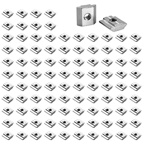 GETLITOOL 100 Stück Nutensteine Nut 8, Serie 3030 M6 Gleitmuttern T Nut Mutter, schwer B-Typ Nut 8 M6 Kohlenstoffstahl Gewinde, T-Nut Hammermutter für Aluprofil-Extrusionsschlitz Standard-30-Serie Cover