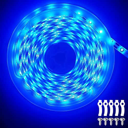 ShineBurky Ruban LED 5m Bleu, 12V Bandeau LED Autocollant 300 LEDs SMD 2835, IP65 Étanche, Flexible Découpable Bande LED pour Plafond, Escalier, Armoire, Chambre, Vitrines (Adaptateurs non Inclus)